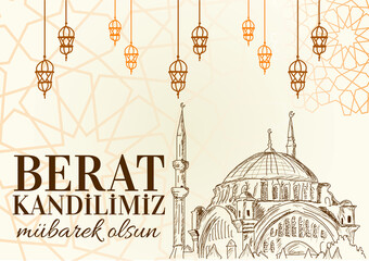 Berat kandilimiz mubarek olsun Translation: islamic holy night, vector, Barat festival vector