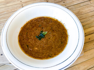 peanut sauce on a bowl 
