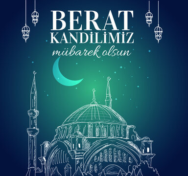 Berat kandilimiz mubarek olsun Translation: islamic holy night, vector, Barat festival vector