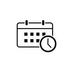 Calendar and clock icon. Date and time symbol. Event pictogram, flat vector sign isolated on white background. Simple vector illustration for graphic and web design.