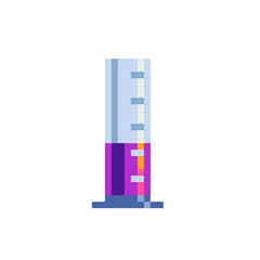 Chemical flasks pink color, abstract pixel art icon. Glass flask. Test-tube and vial chemical technology symbol. 8-bit style. Isolated vector illustration.