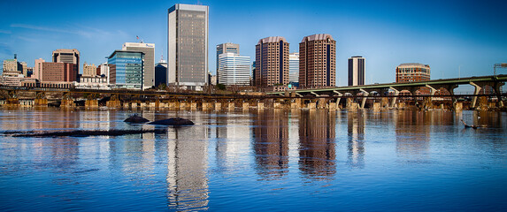 downtown skyline on the James River. Richmond, Virginia - obrazy, fototapety, plakaty