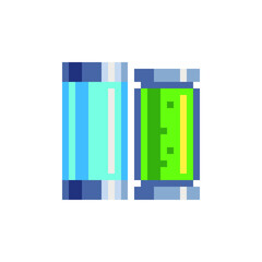 Centrifuge. Chemical flasks pixel art icons. Glass flask. Test-tube and vial chemical technology symbol. Old school computer graphic design. 8-bit style. Isolated vector illustration.