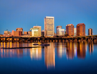 downtown skyline on the James River. Richmond, Virginia