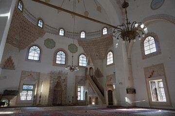 Interior of mosque in Sarajevo. No human being is to be seen. 