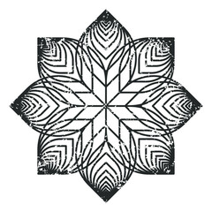Flower vector icon. Blossom symbol with grunge texture. Flora leaf stamp sign. Abstract geometric ornament pattern. Decorative mandala bloom art logo. Isolated on white background.
