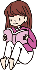 座って本を読む女の子のイラスト