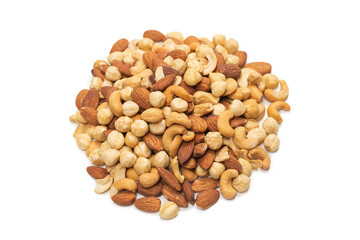 Mix of nuts isolated on white background. Top view.