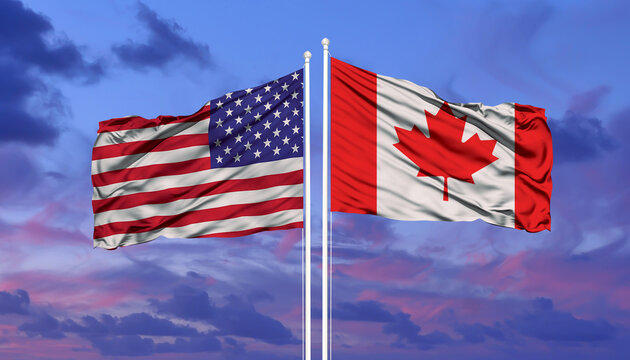 The Flag of the United States of America and the National Flag of Canada.