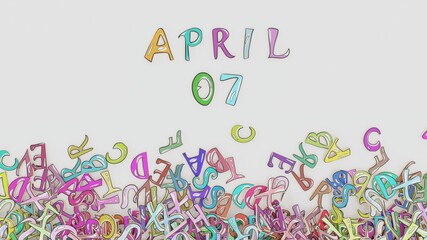 April 7 calendar puzzled alphabet, birthday holiday use