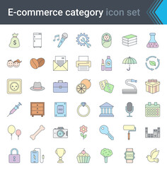 Online shopping and e-commerce category linear colorful icons set isolated on white background. High quality vector
