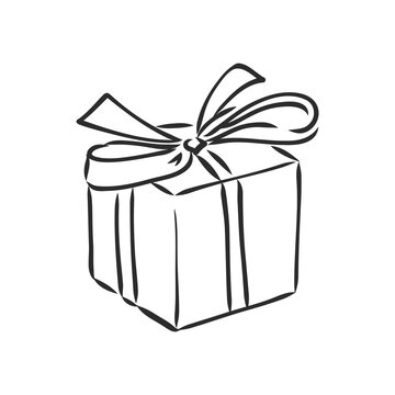 gift box isolated on white . gift box with bow, vector sketch on white background