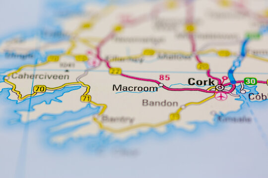 03-22-2021 Portsmouth, Hampshire, UK Macroom Shown on a Geography map or road map