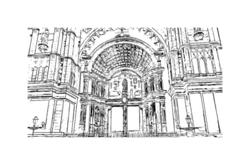 Building view with landmark of Palma is the  city in Spain. Hand drawn sketch illustration in vector. © dhanu3182