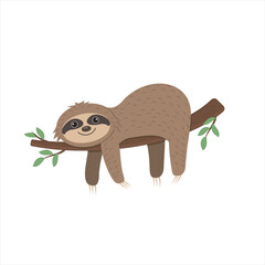 Sloth lying on a tree, vector isolated illustration clipart