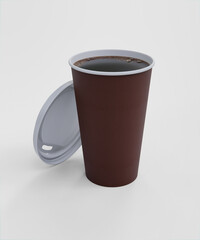 Paper cup of coffee on white. Render 3d illustration