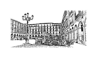 Building view with landmark of Palma is the  city in Spain. Hand drawn sketch illustration in vector. © dhanu3182