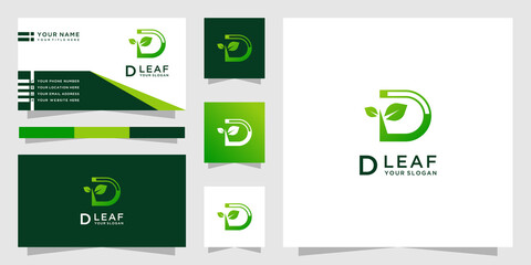 Letter d leaf logo and business card template