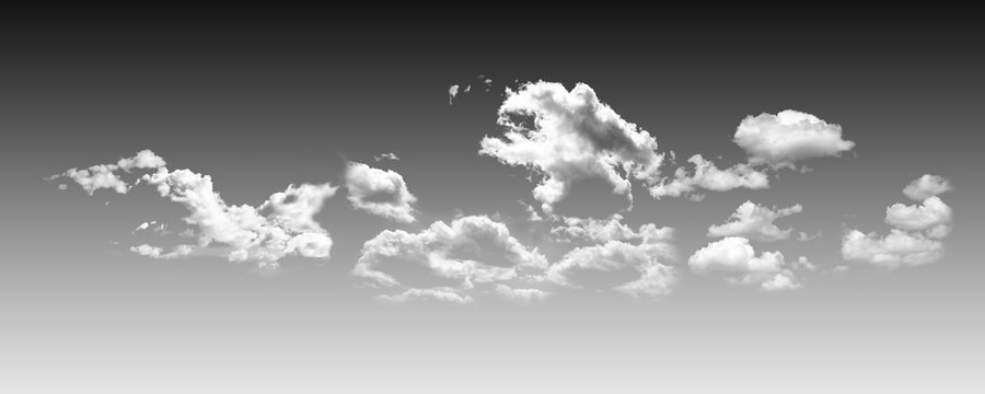 White Fluffy Clouds On A Black Sky Background. Illustration