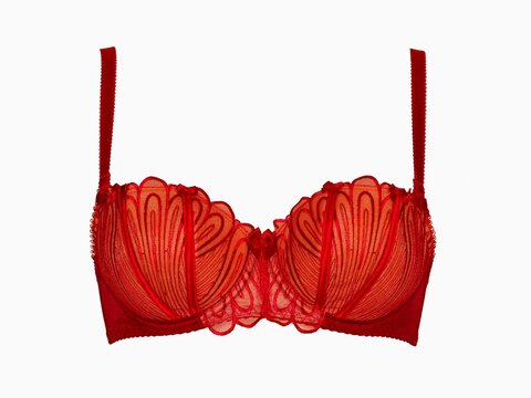 Red lace bra push up on a white background.