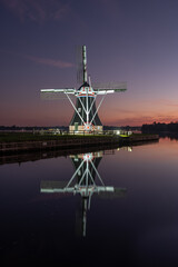 Sunset Reflection of Helper Windmill in Groningen, The Netherlands