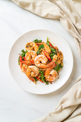 stir fried holy basil with shrimps and herb
