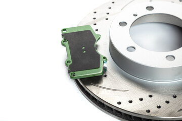 Perforated brake discs, ceramic pads - everything for better braking. on a white background