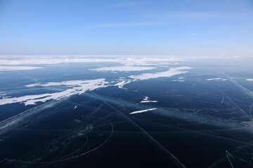 Frozen Baikal Lake in February day