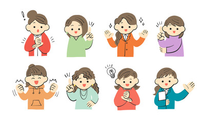 アイデアを閃く女性達のイラスト