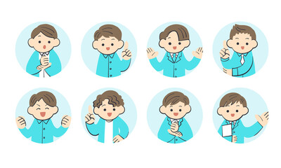 アイデアを閃く男性達の単色アイコン