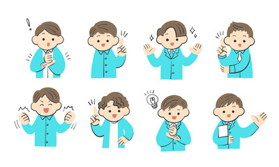 アイデアを閃く男性達の単色イラスト