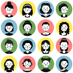 set of minimalistic female avatars