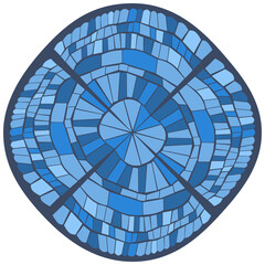 Naklejka premium Stained glass mosaic pattern. Blue monochrome vector illustration. Isolated on white background. Image for icon or design element