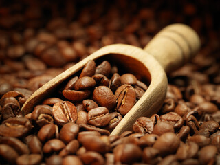 Coffee beans and wooden scoop