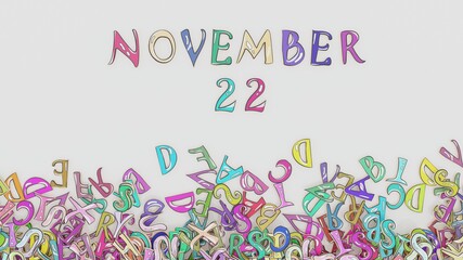 November 22 calendar month puzzled schedule birthday use