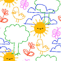 Colorful children doodle cartoon seamless pattern