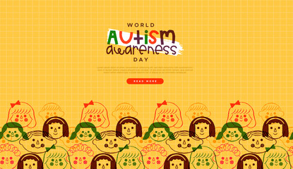 Autism Awareness day happy children face template