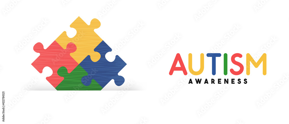 Wall mural Autism awareness day colorful puzzle game banner