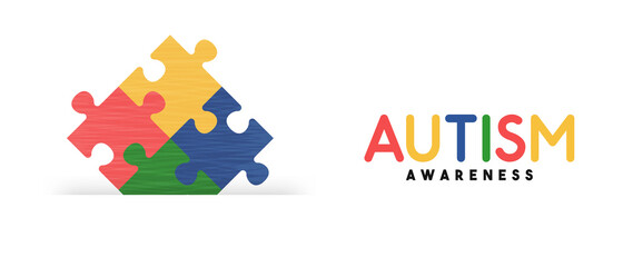 Autism awareness day colorful puzzle game banner