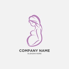 stylish vector symbol of mother and baby, mother embraces her child logo template
