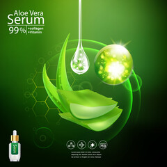 Aloe Vera Serum and Collagen Natural Extracts Vitamin for Skin Care Cosmetic Background Vector Concept .