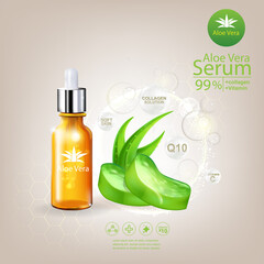 Aloe Vera Serum and Collagen Natural Extracts Vitamin for Skin Care Cosmetic Background Vector Concept .