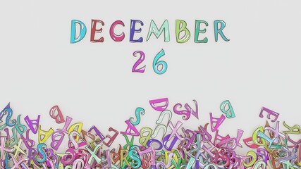 December 26 calendar puzzled monthly schedule birthday use