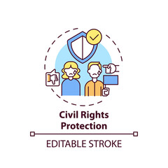 Civil rights protection concept icon. Legal services types. Legal protection of laws and rules that grant idea thin line illustration. Vector isolated outline RGB color drawing. Editable stroke