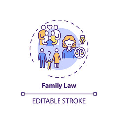 Family law concept icon. Legal services types. Area that deals with family matters and domestic relations idea thin line illustration. Vector isolated outline RGB color drawing. Editable stroke