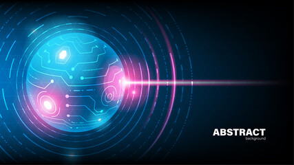 Abstract circuit in circle with light on dark blue background, Technology background concept with copy space, vector illustration.