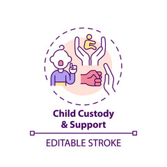 Child custody and support concept icon. Domestic violence survivors support. Protecting children rights idea thin line illustration. Vector isolated outline RGB color drawing. Editable stroke