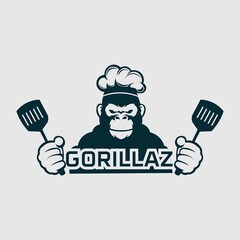 The head gorilla chef with a hat in an isolated illustration © kingmakerz