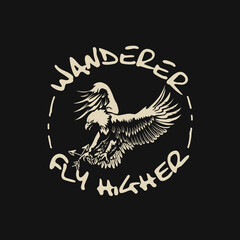 Hand Drawn Style Flying Eagle Motivational Outdoor Badge T-shirt Design Illustration