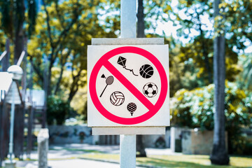 All sports are prohibited at the park. Signs forbidding all sports at the park